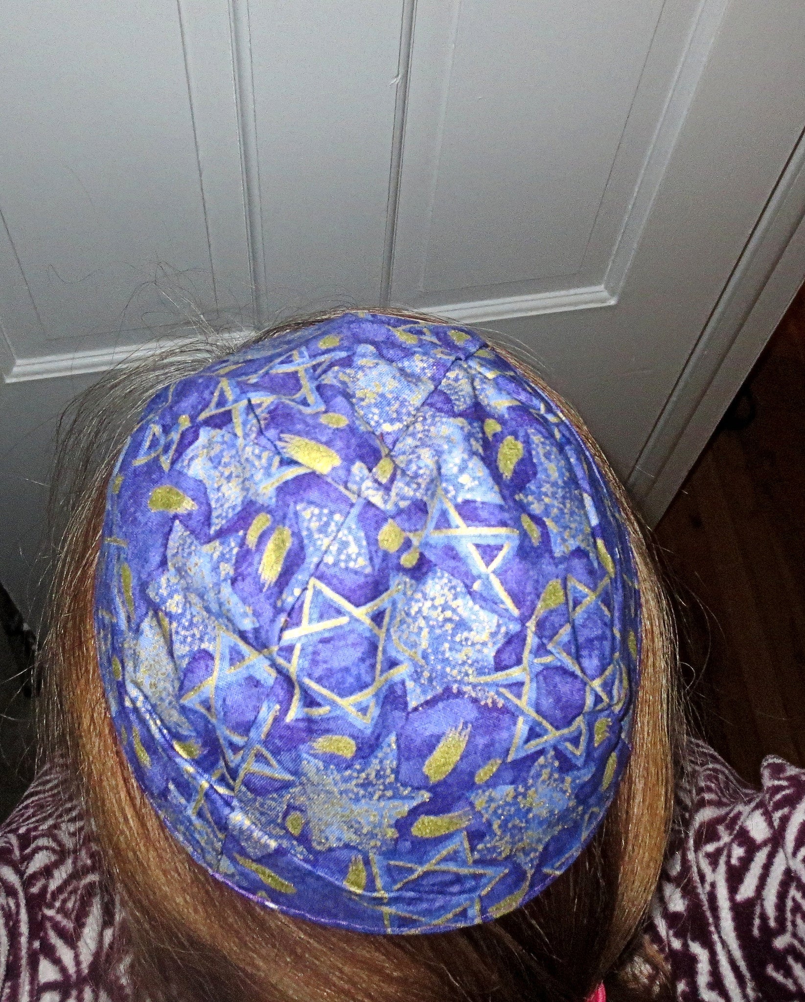 judaica kippah or yarmulke purple golden mogen david