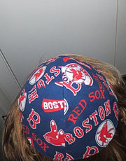 major league baseball kippah or yarmulke red sox blue background