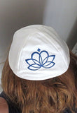 lotus flower cotton kippah white / royalblue