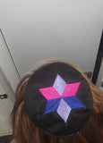 lgbtq pride kippah embroidered rainbow star of david yarmulke black with bipride star