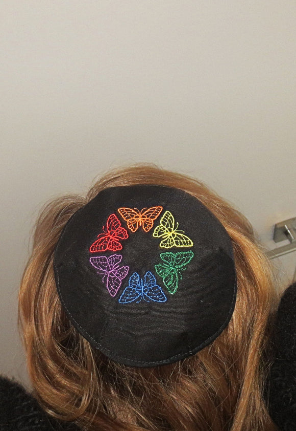 colorful butterflies small embroidered kippah
