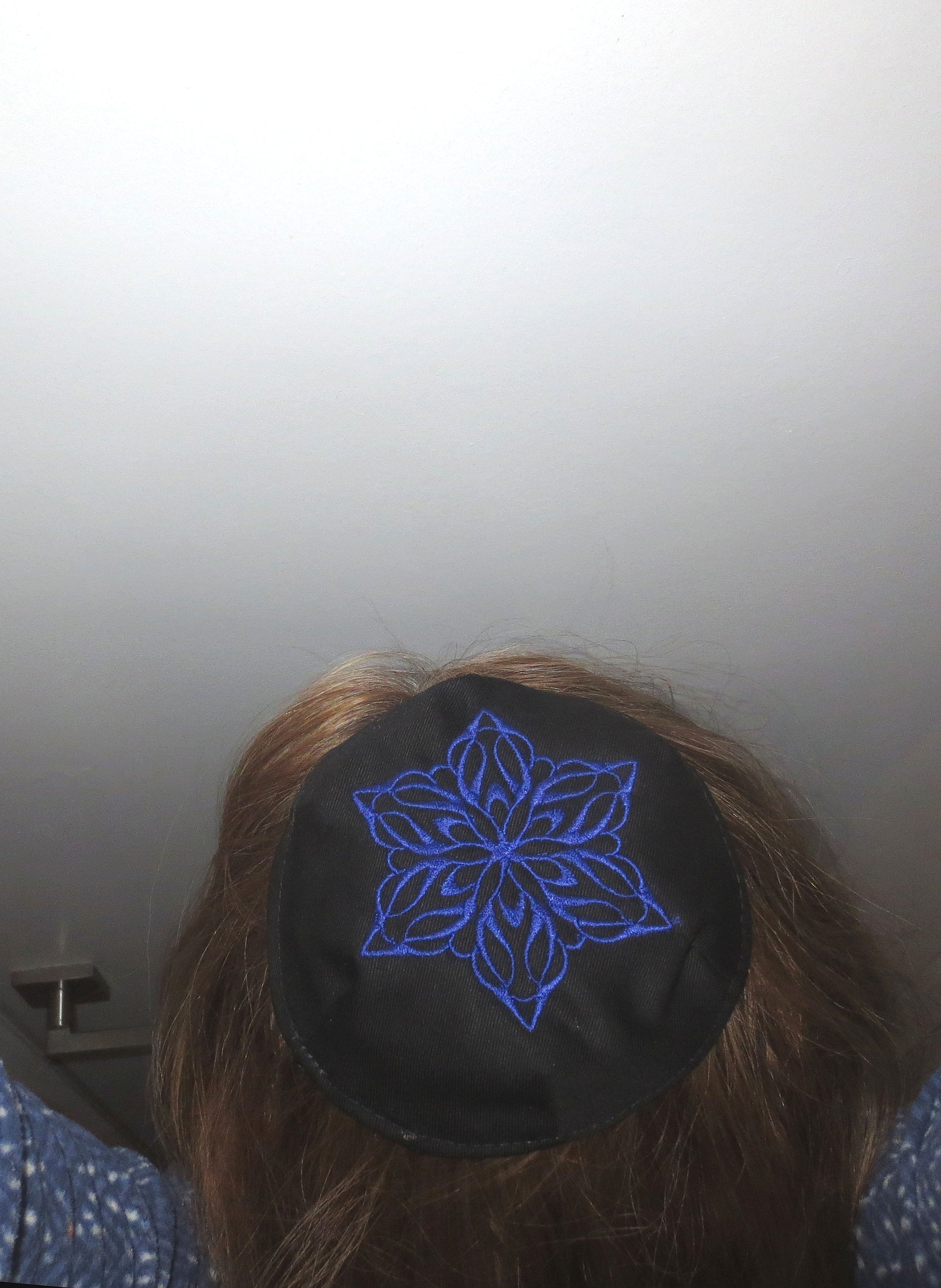 elegant embroidered star of david kippah or yarmulke black / royal blue
