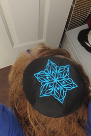 elegant embroidered star of david kippah or yarmulke white / turquoise