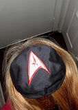 star trek kippah or yarmulke saucer style / red command logo on black