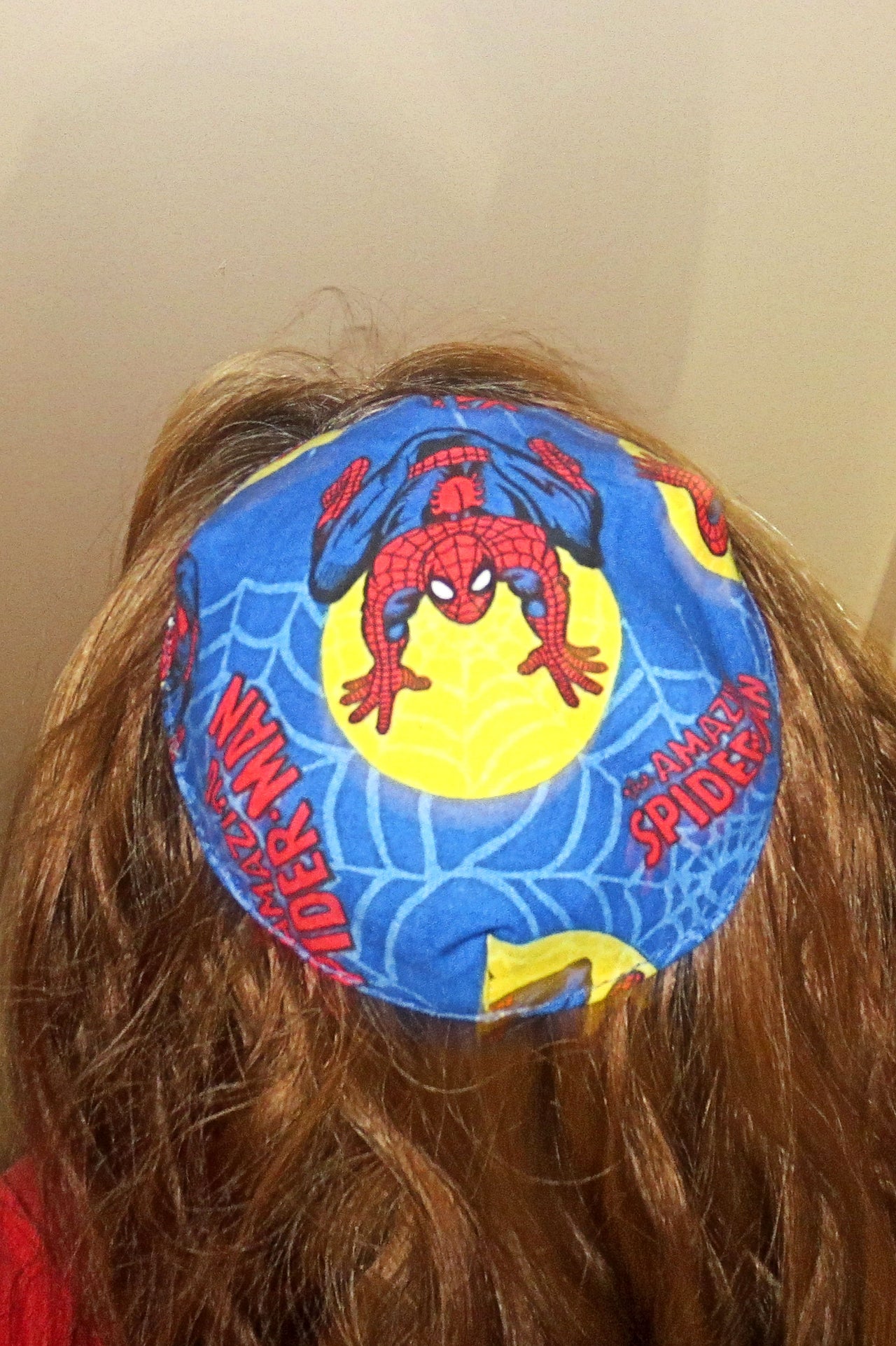 saucer kippah reversible select pattern both sides superheros & friends blue spiderman