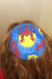 saucer kippah reversible select pattern both sides superheros & friends blue spiderman