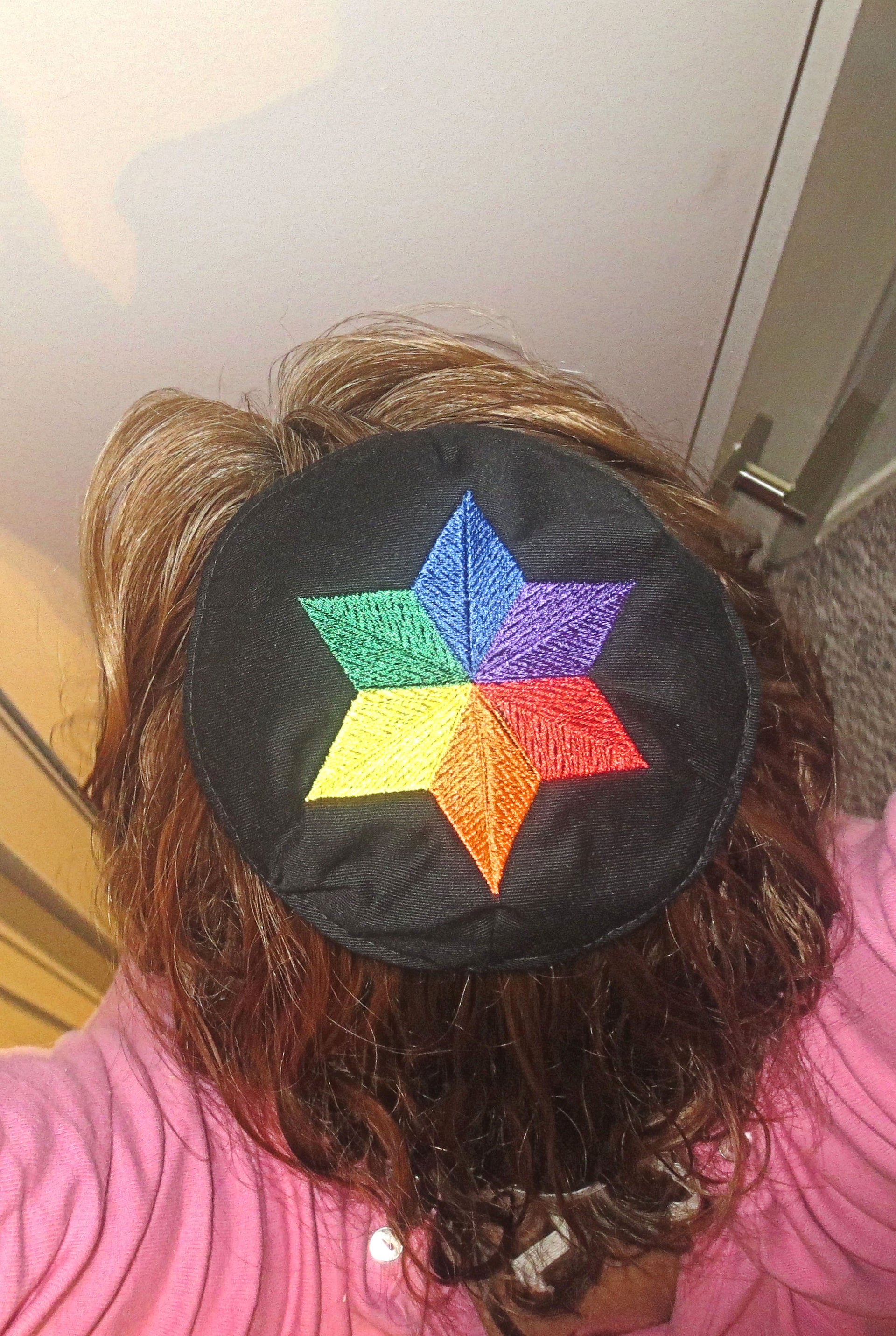 lgbtq pride kippah embroidered rainbow star of david yarmulke black with rainbow star