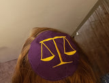 scales of justice small kippah or saucer yarmulke purple