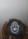 hamsa with evil eye embroidered kippah great design yarmulke black / white