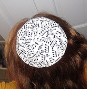 saucer kippah reversible yamaka music theme musical instruments black musical notes on white