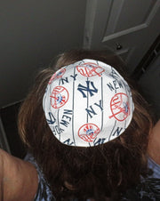 saucer reversible kippah or yarmulke major sports teams mlb new york yankees white background