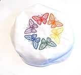 colorful butterflies small embroidered kippah saucer / small kippah / white