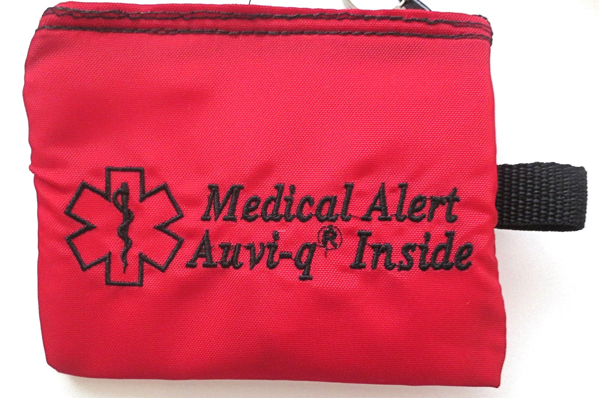 auvi-q medical alert label insulated holder carrier bag embroidered