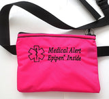 epinephrine insulated waist pouch bag or pack with embroidered medical alert label bright pink / none
