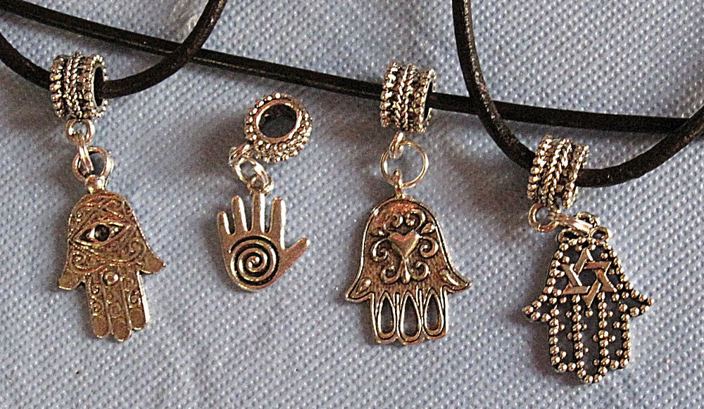 hamsa or hand of fatima simple silver pendants --- 4 different patterns