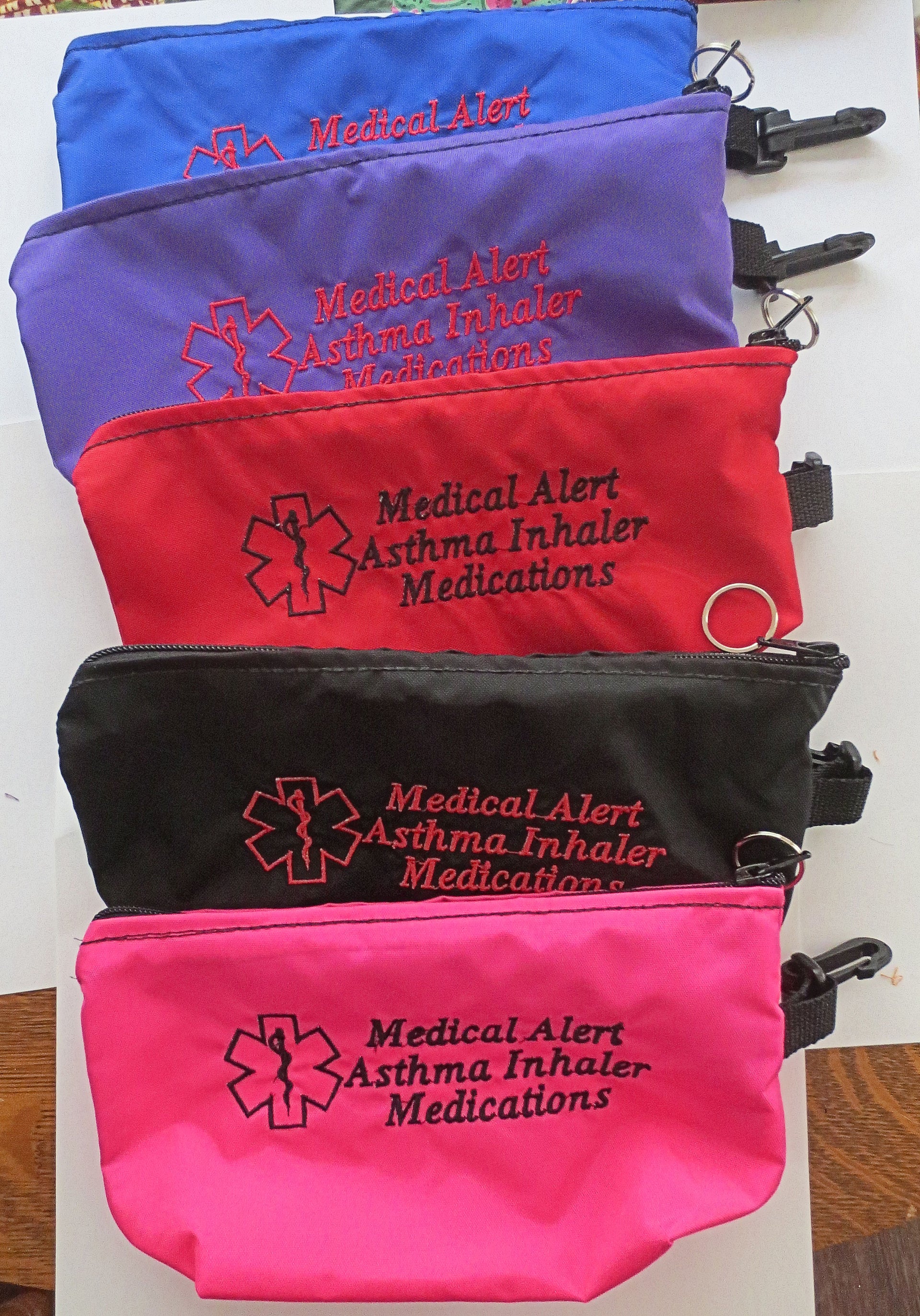 inhaler case / carrier large size embroidered medical alert + options