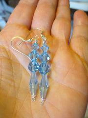 long dangle swarovski crystal sterling silver earrings elegant earrings aquamarine / sterling regular ear wires