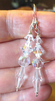 long dangle swarovski crystal sterling silver earrings elegant earrings clear white / sterling regular ear wires