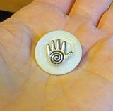 pin or brooch judaica charm mother of pearl button healing hand hamsa