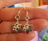 star of david silver charm earrings sterling silver ear wires cut out star of david / hypoallergic wires