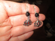 lotus flower silver earrings plain or with gemstones lotusflower / black onyx / hypoallergic ear wires