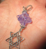 star of david beautiful merkaba gemstone pendant all sterling silver purple blue quartz