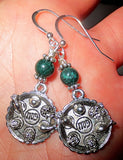 gemstone silver charm earrings for passover seder plates, matzah, haggadah green jasper / seder plates / sterling silver regular ear wires