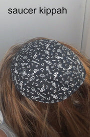 saucer kippah reversible yamaka music theme musical instruments white notes instruments on black