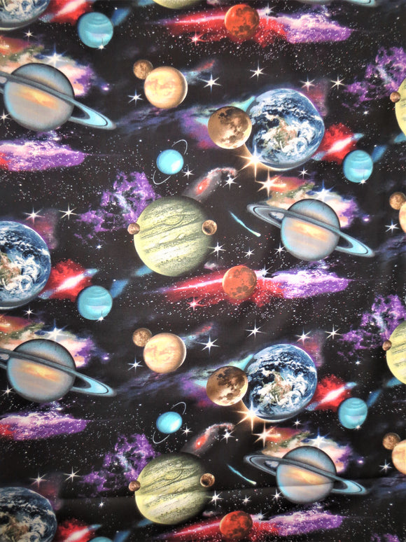 in space cotton fabric by the half yard elizabeth studios planets solar system outer space