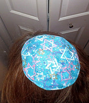 turquoise multitoss Stars saucer or small yarmulke