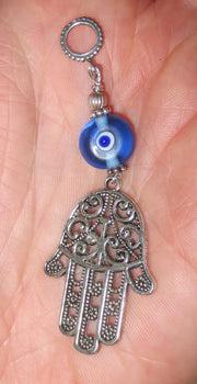 hamsa with evil eye pendant plus matching evil eye earrings