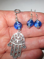 hamsa with evil eye pendant plus matching evil eye earrings sterling silver regular ear wires