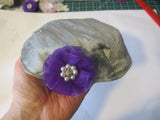silk small kippah with accent flower pearls rhinestone silver / deep purple