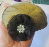 silk small kippah with accent flower pearls rhinestone gold / black