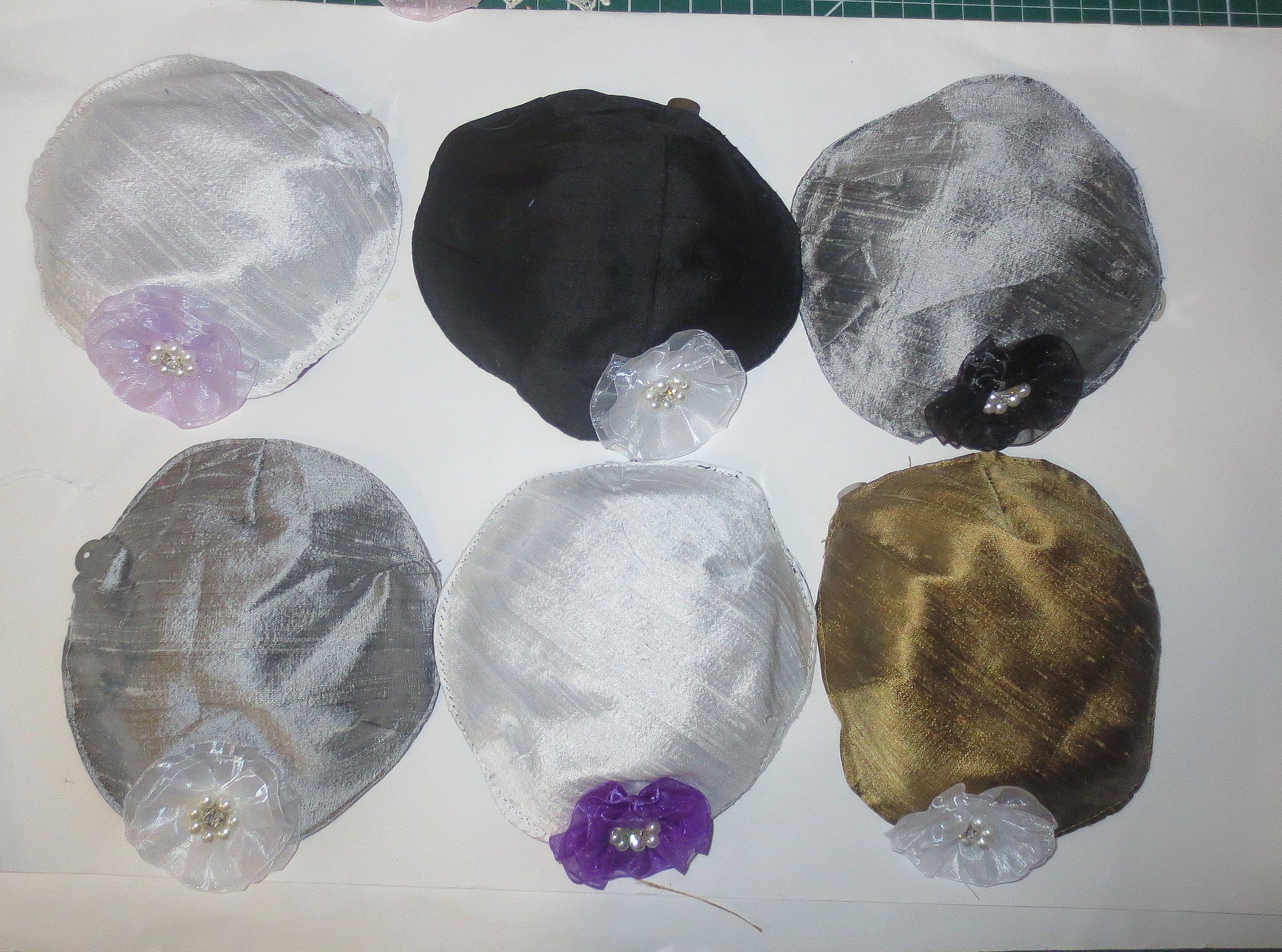 silk small kippah with accent flower pearls rhinestone