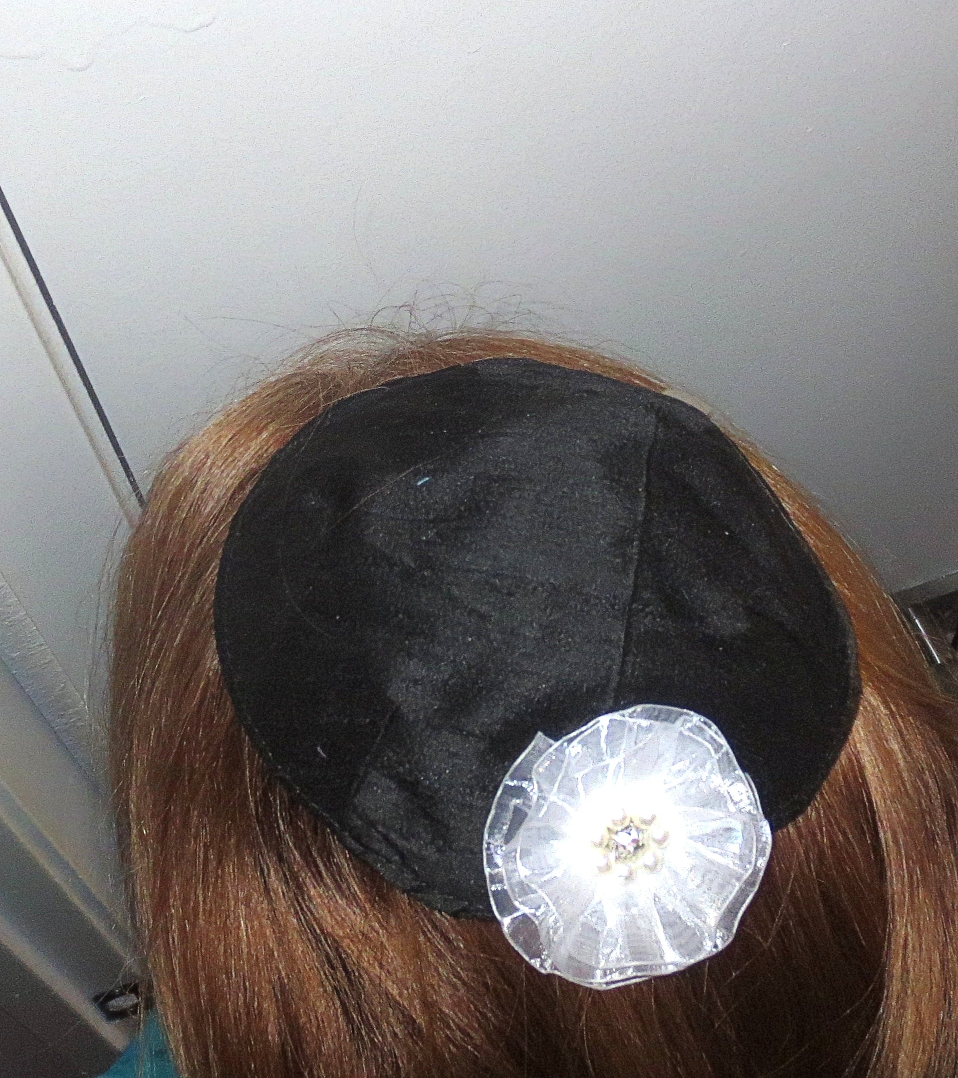 silk small kippah with accent flower pearls rhinestone