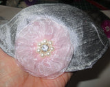 silk small kippah with accent flower pearls rhinestone silver / light pink