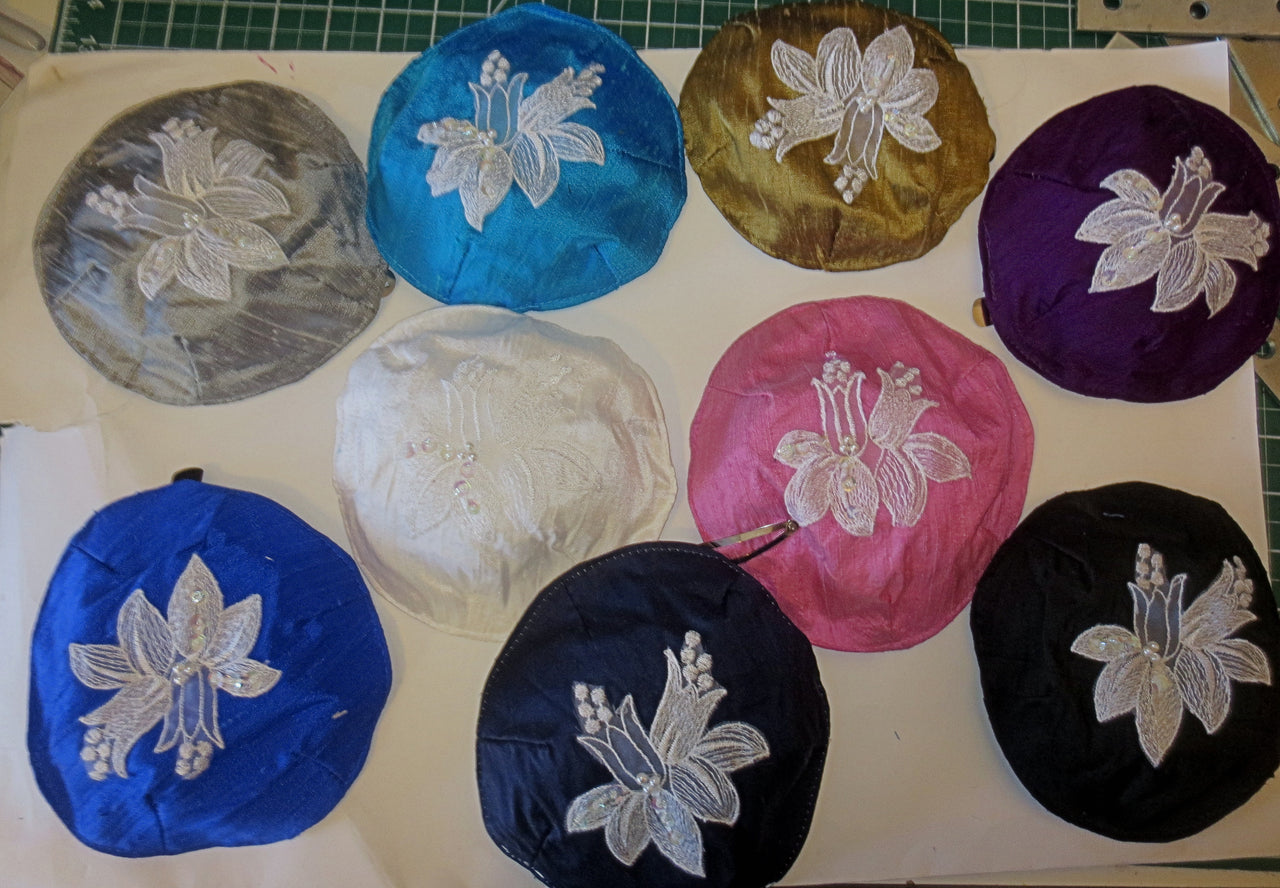 Silk small kippah lace flower