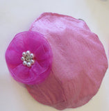 silk small kippah with accent flower pearls rhinestone pink / bright pink