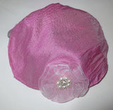 silk small kippah with accent flower pearls rhinestone pink / light pink