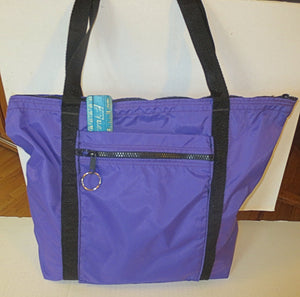 Purple zippered tote bag adjustable handles weather proof 2 outer zippered pockets