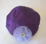 silk small kippah with accent flower pearls rhinestone purple / lilac