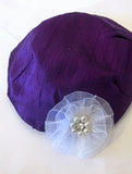 silk small kippah with accent flower pearls rhinestone purple / white