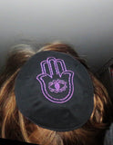 hamsa with evil eye embroidered kippah great design yarmulke black / purple