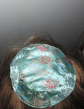 patterned silk small or saucer kippah sea green with flowers