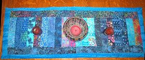 batik quilted insulated table runner turquoise blues