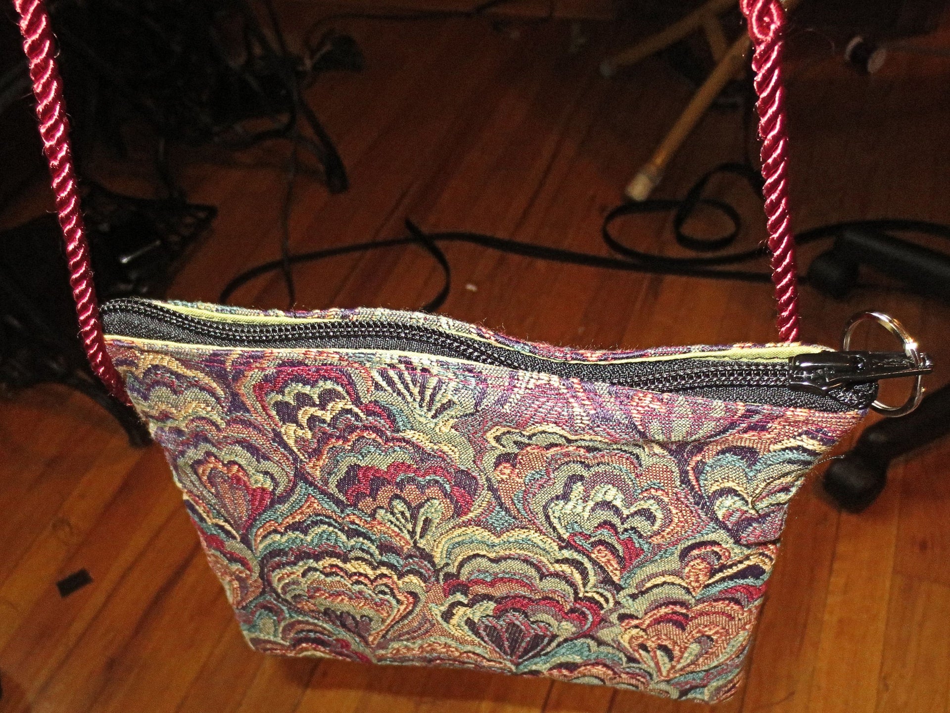 tapestry cross body purse --just the essentials tapestry purse -- mini wallet inside + phone slot --sling cross body waist wear