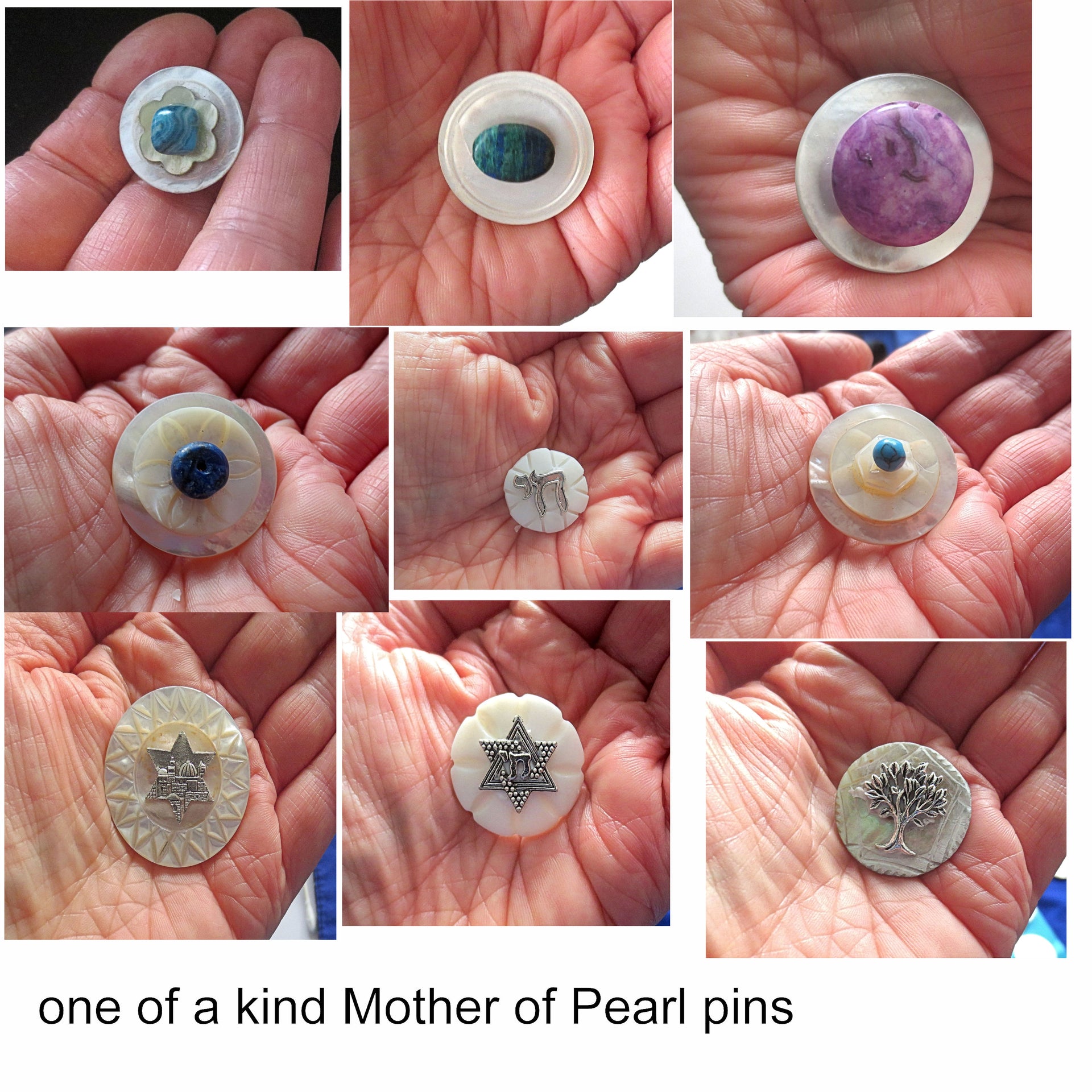 pin or brooch mother of pearl button one of a kind