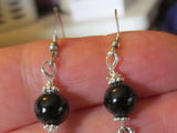 knitting theme silver earrings -- plain or with gemstones -- yarn with needles black onyx / sterling silver wires / knitting charm