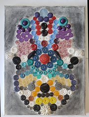 hamsa multicolored button art work with vintage buttons on canvas hand of miriam